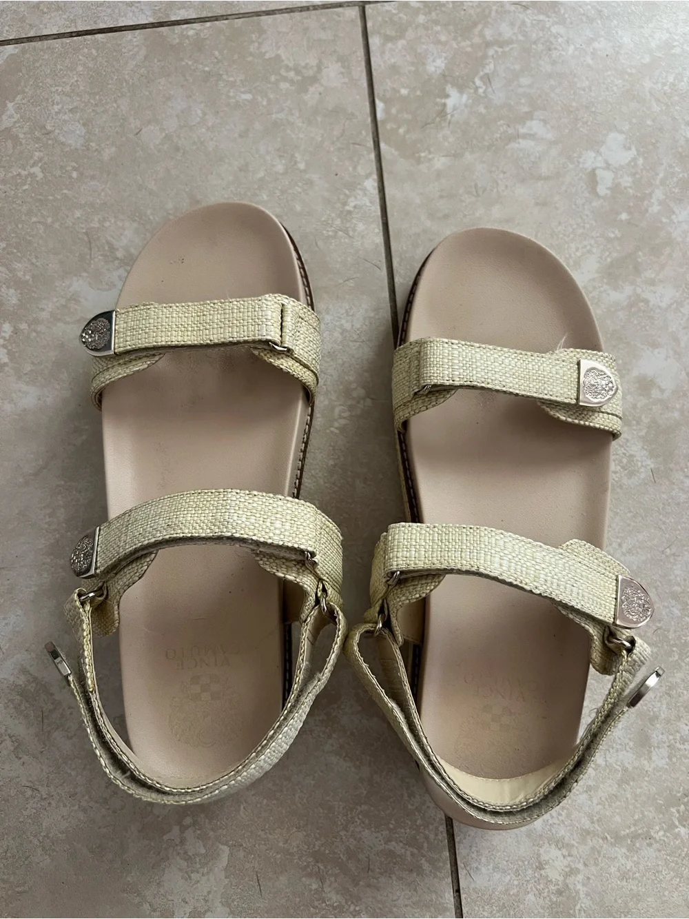Vince Camuto Metallic Beige Woven Slide Sandals